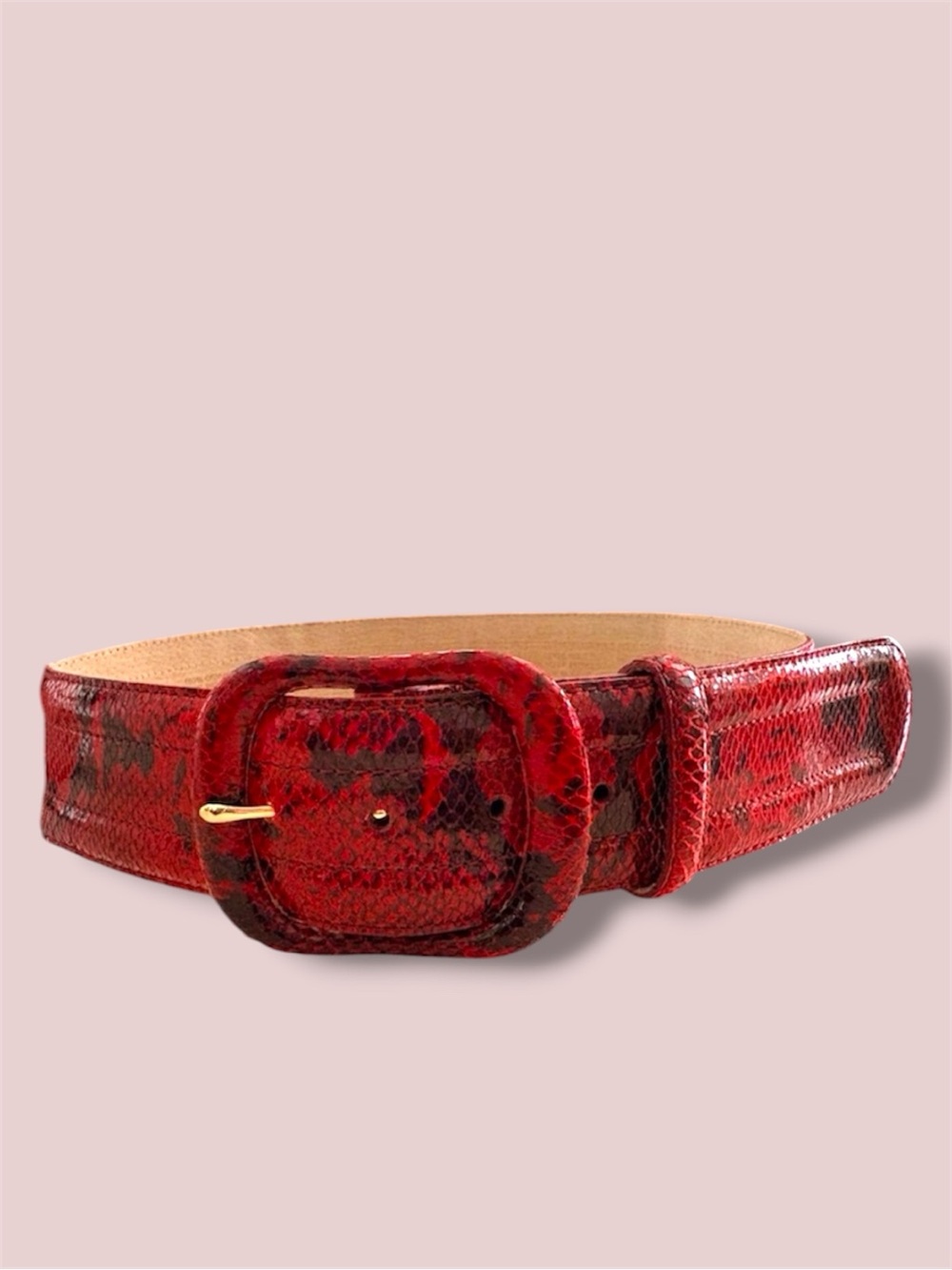VTG Liz Claiborne Red Black Snakeskin Leather Wide Belt Size M